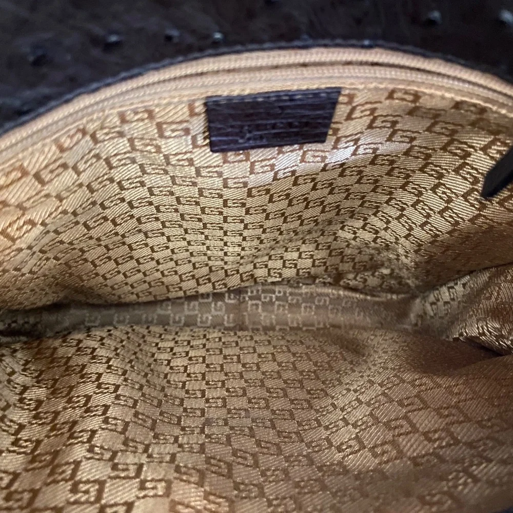 Authentic Gucci Ostrich Leather Bag w/ COA - Tiger Head - Chocolate Brown - Rare - Picture 8 of 13